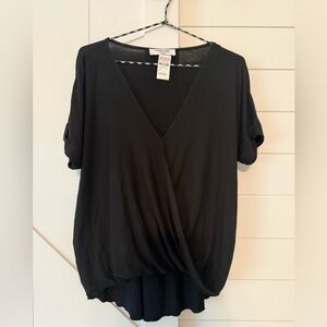 Double Zero Black V-Neck High Low Blouse
